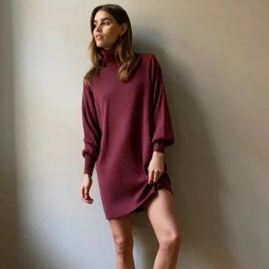 Wilfred Aritzia Rebecca Purple Plum Knit Turtleneck Sweater Dress Size Large